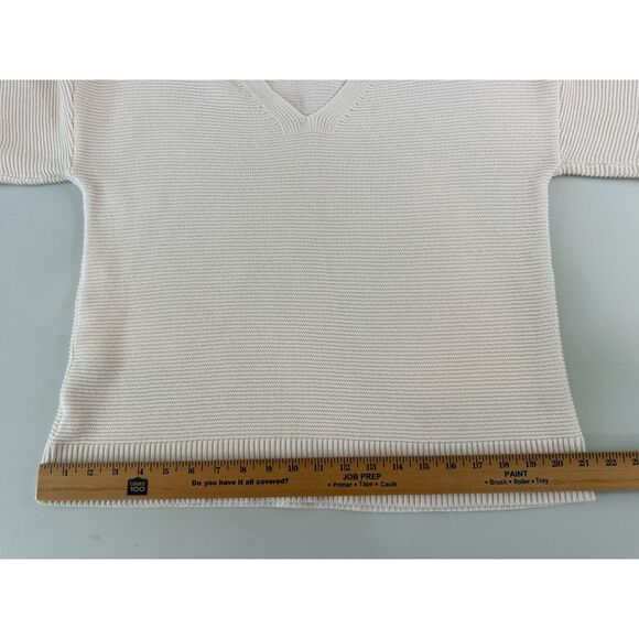 LOFT Women's Off White V-Neck 100% Cotton Sweater Size M Medium - Picture 6 of 9